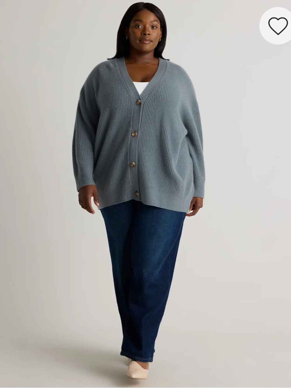 Mongolian Cashmere Oversized Boyfriend Cardigan Sweater Dusty Blue 3X